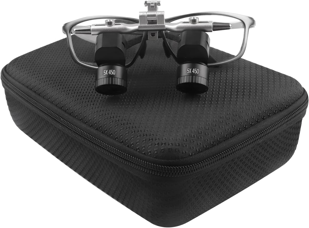 Dental 48° Ergonomic Binocular Loupes 5.0X Ergo Loupes Adjustable Working Distance 350-450mm Magnifying Glasses Prevent Bending and Lowering Head