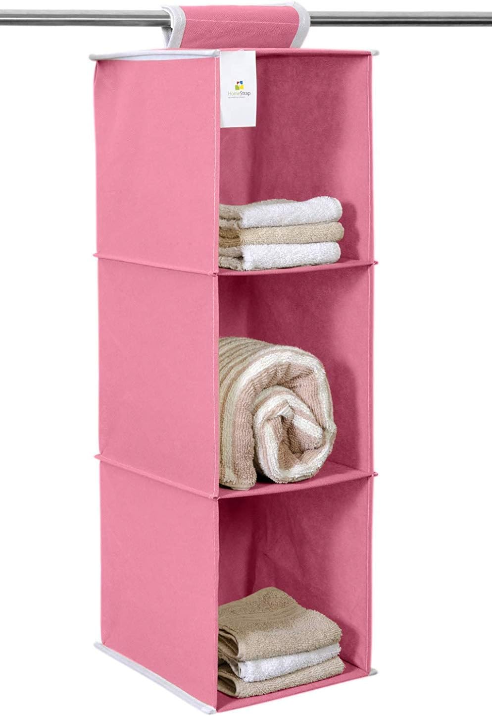 Homestrap Non Woven 3 Shelf/Compartment Closet Cloth Hanging Organizer/Clothes Storage Wardrobe Organiser for Almirah - (Pink)|(Pack of 1)