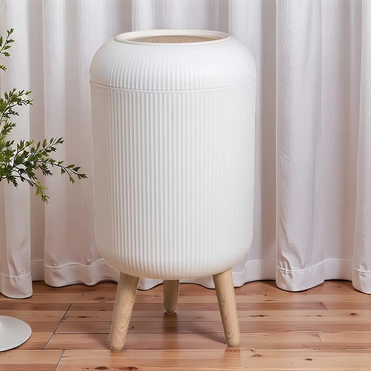 Modern Ribbed Dustbin - Elegant Kitchen Storage -5