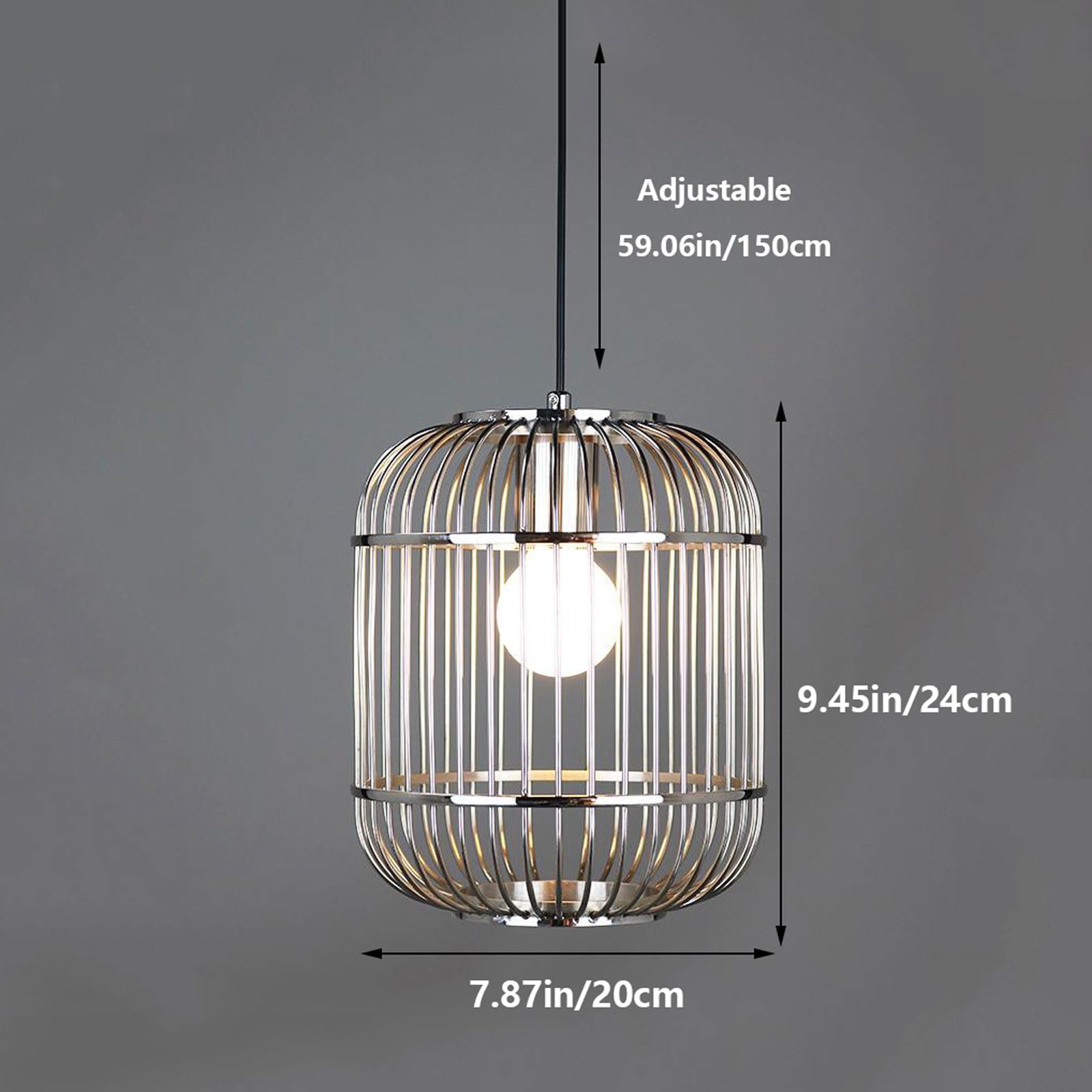 Lampada a sospensione moderna a gabbia per uccelli in argento per camera da letto, lampada a sospensione moderna in metallo per isola cucina, lampadario a sospensione E26 a testa singola