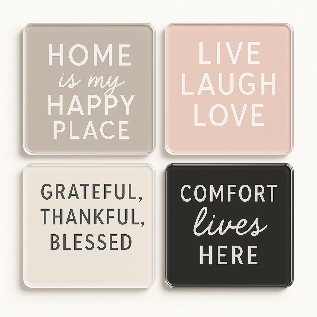 The Plum Penguin Serene Spaces Acrylic Coaster Gift Set Of 4 - Modern Home Décor New Home Gift- Thoughtful Housewarming Gift With Inspirational Messages