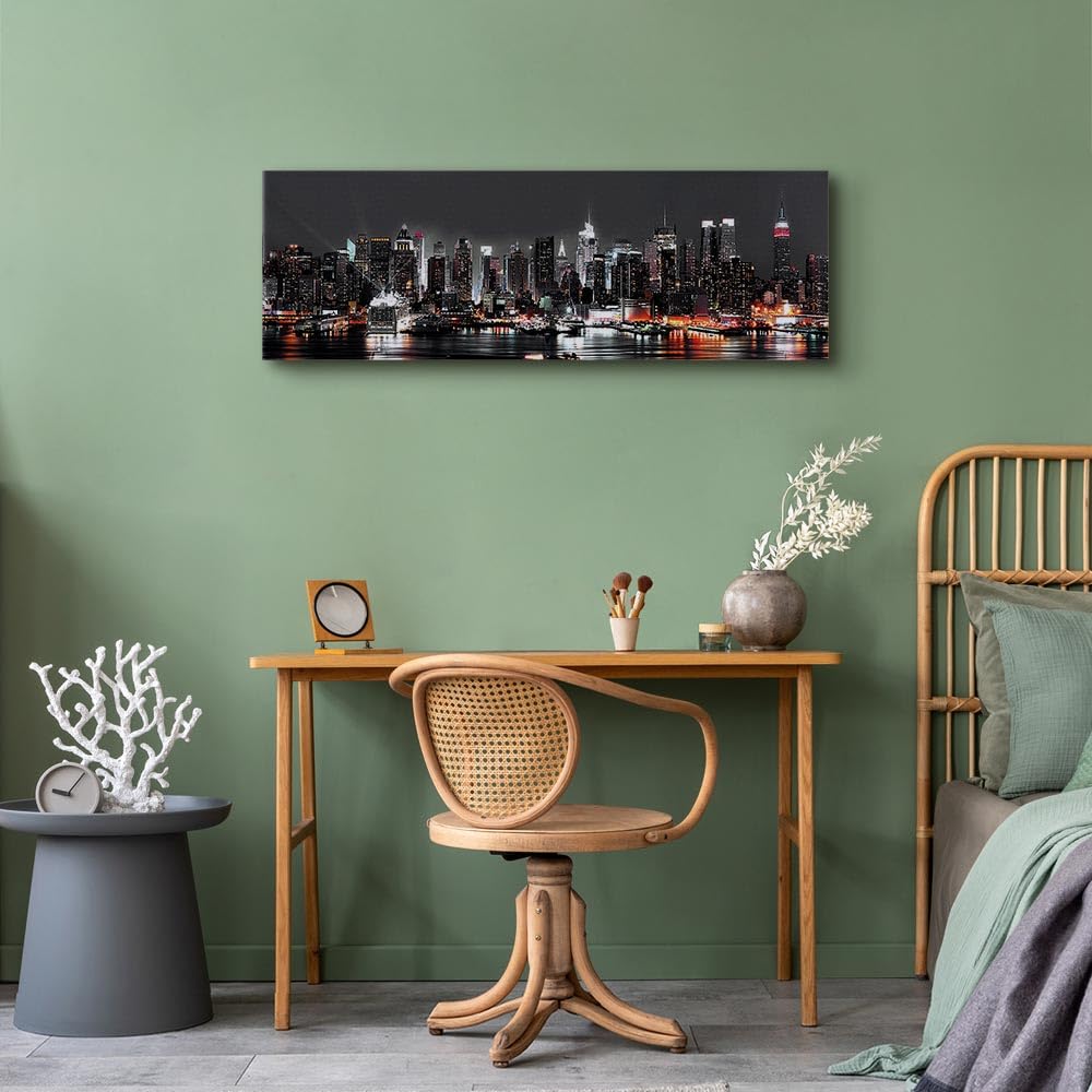Cuadros B&D XXL - Cuadro en Lienzo 150x50 cm 1 pieza - Impresión Cuadros decorativos Decoracion Decorativo para Pared modernos dormitorios de Pared - Ciudad Nueva York paisaje edificios residenciales