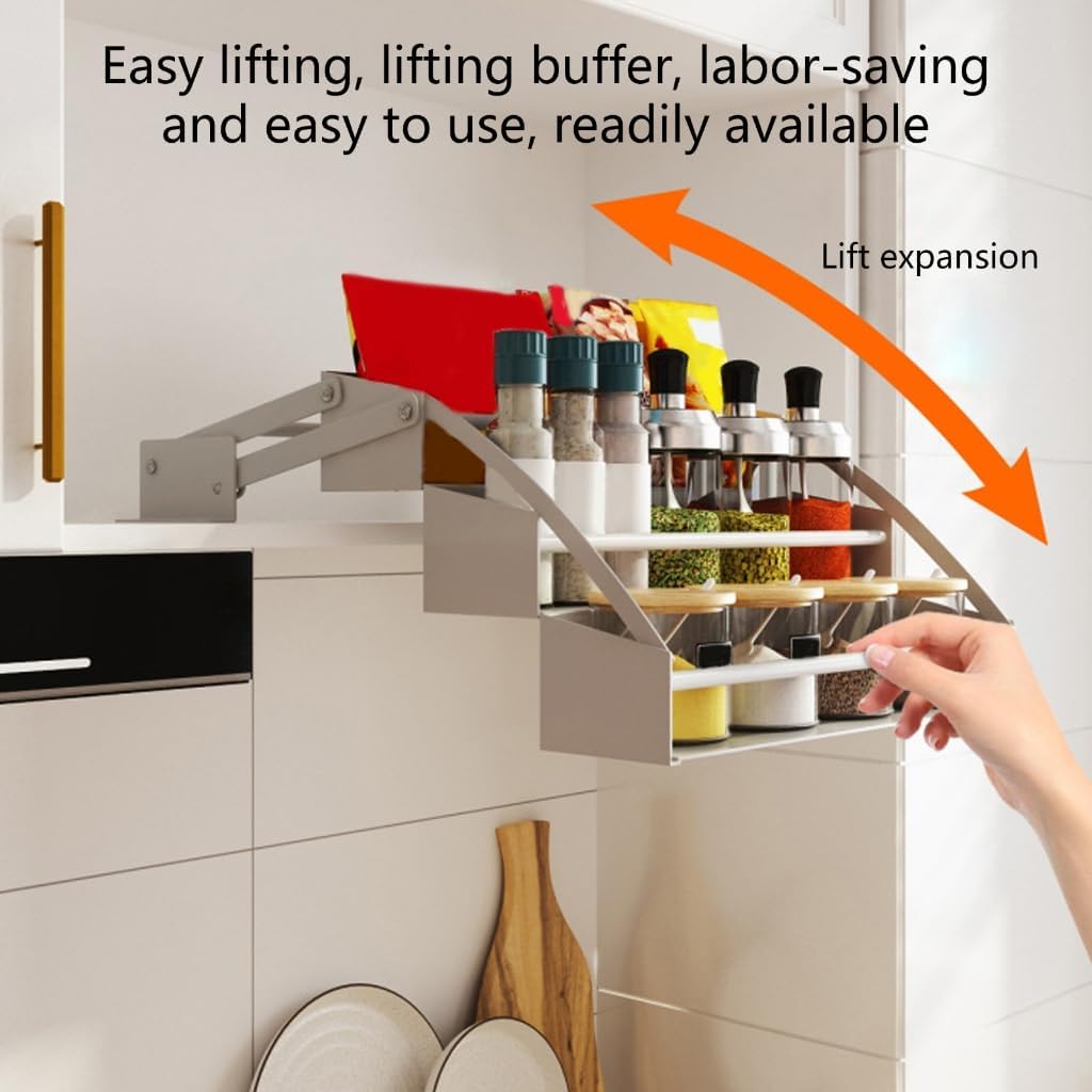 Retractable Pull Down Cabinet Organizer for Spice Bottles & Seasoning Jars Drop Down Spice Rack for Kitchen Cabinets