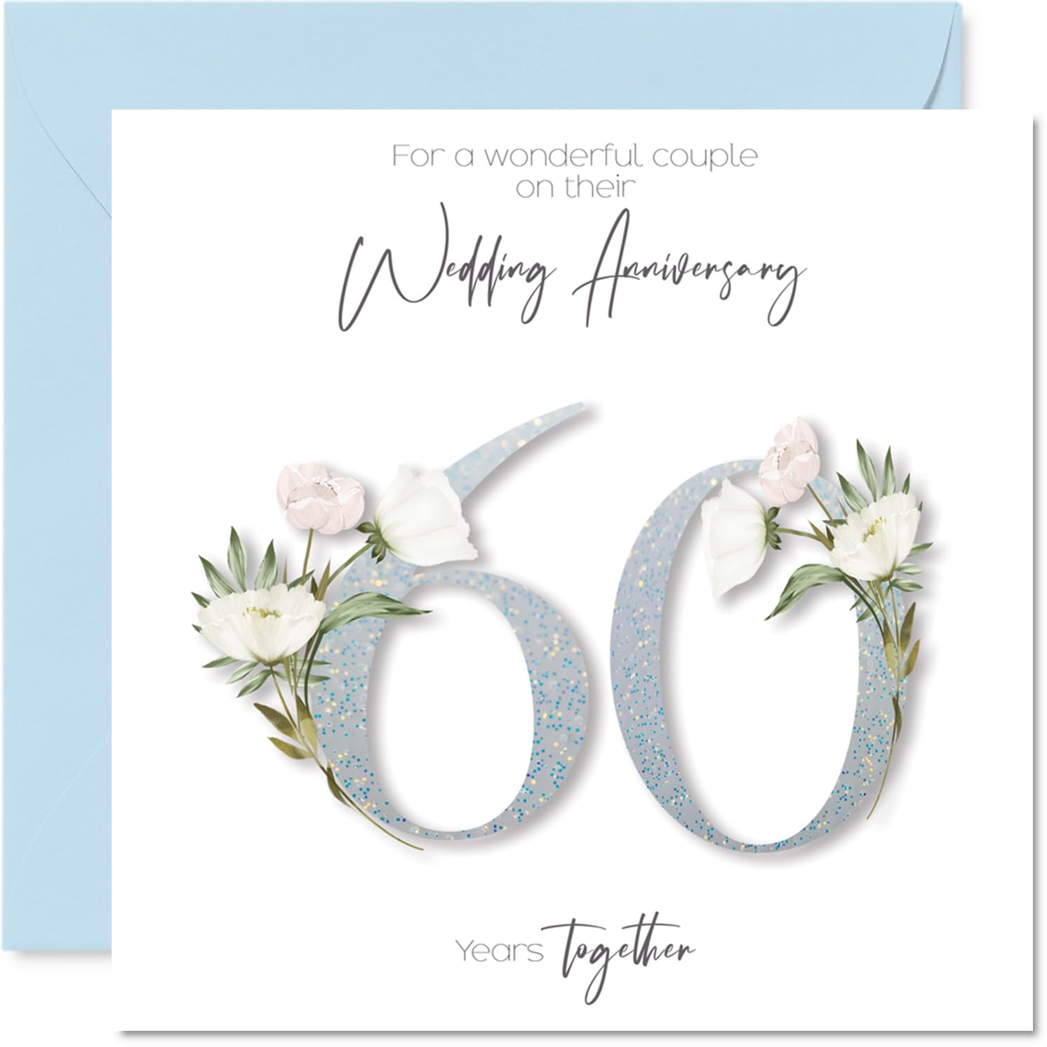 60th Anniversary Card for Women Men - Fancy Floral Flowers - Happy 60 Year Anniversary Card for Grandad Dad Friends Nanny, 145mm Wedding Anniversaries Greeting Cards