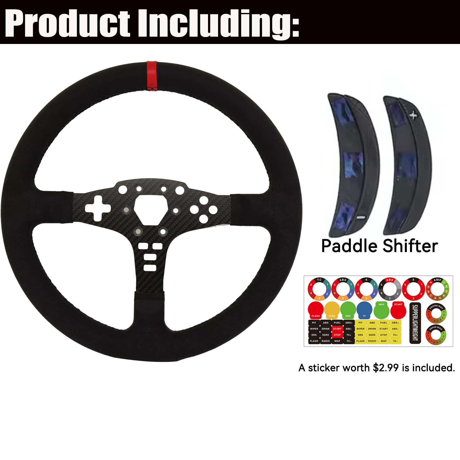 Replace 13 inch Original Carbon Fiber Suede Wheel MOD F1 GT3 GT4 For MOZA ES/ESX Lite Steering Wheel; Leather Sim Racing Hub on R3/R5/R9/R12 Direct Drive Base (13 Inch Suede)