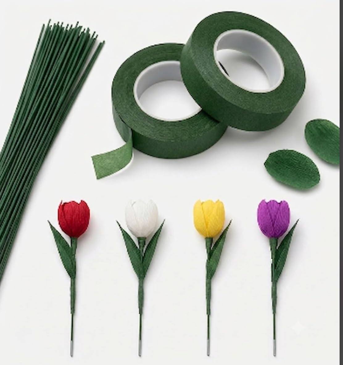 Green Floral Stem Wire, 3mm Thick, 30cm, with Floral Tape Roll, for Crochet Flower, Artificial Flower Making, Bouquet Making and DIY Craft, 20 Pieces Floral Green Stem and 1 Green Floral Tape-image-28