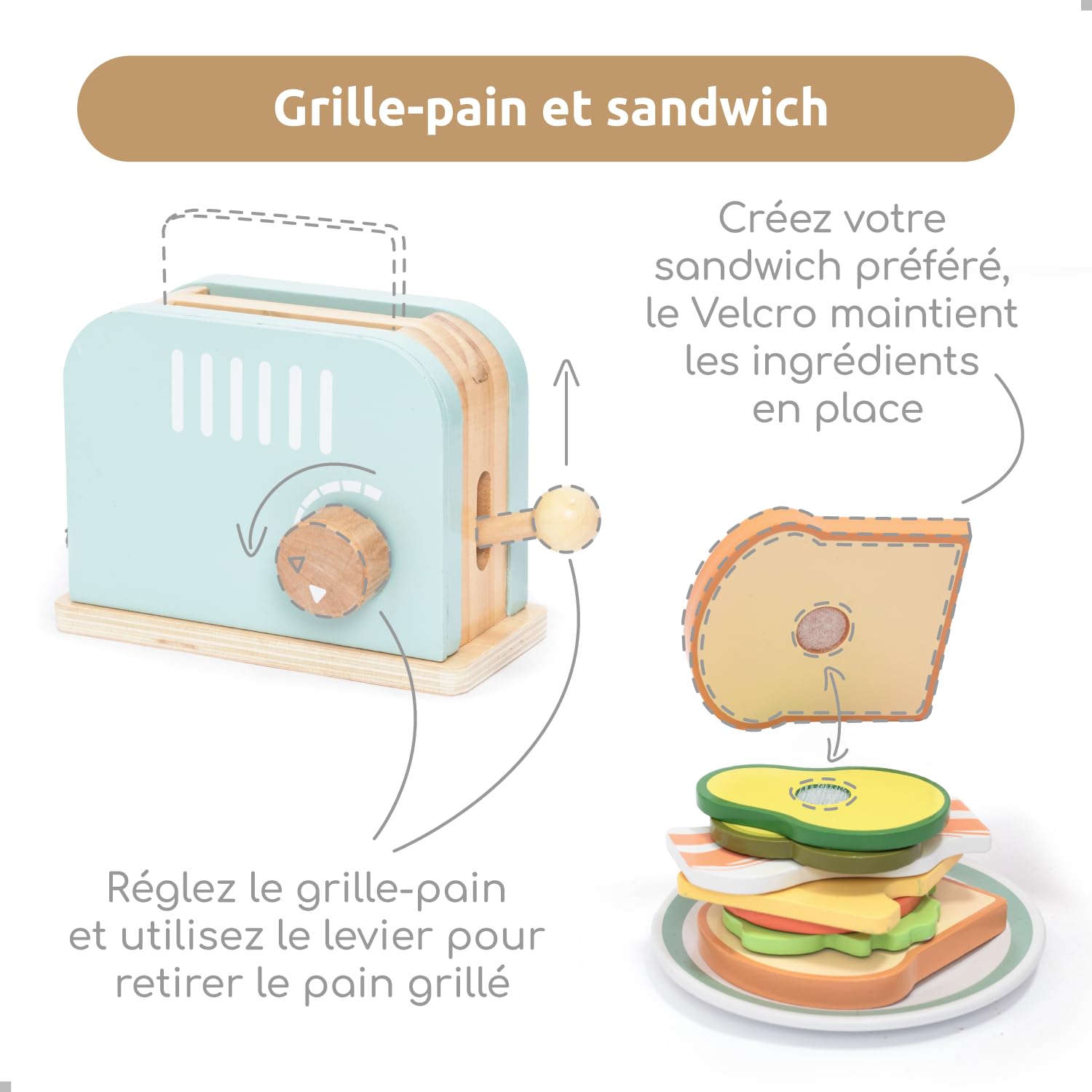 Pop ! Les Tartines Sont Prêtes. Un Grille-pain En Bois Et Ses Petits Accessoires Pour Servir Le Petit-déjeuner Comme Un.e Pro. Dès 3 Ans. 🍯 Tartines, Beurre, Confiture, Miel 🔘 Grille-pain