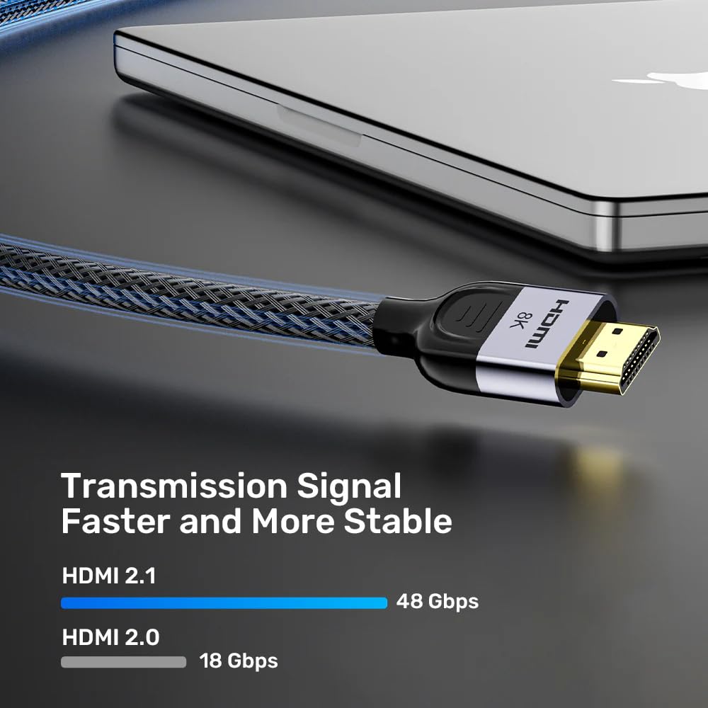 UNITEK 8K Örgülü Naylon HDMI Kablosu, 1M, Yüksek Hızlı, 8K@60Hz Çözünürlük Desteği, ARC Uyumlu, Evrensel Cihaz Desteği