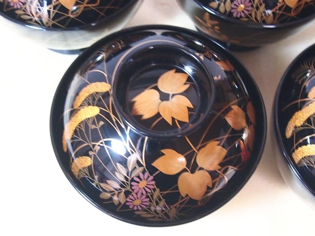 Amazon.co.jp: 輪島塗 吉岡蔵盛堂製 草花蒔絵 吸物椀 5客 汁椀 お椀  