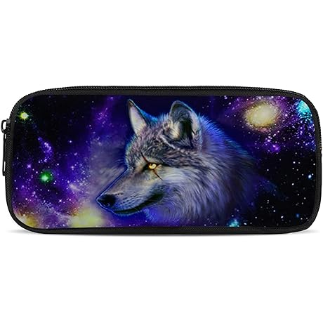 Babrukda Galaxy Wolf Pencil Pouch for School Supplies
