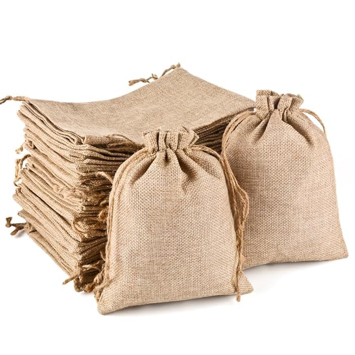 Image of DEERA Jute Drawstring Gift Bag - Brown - 10x14cm - Pack of 10