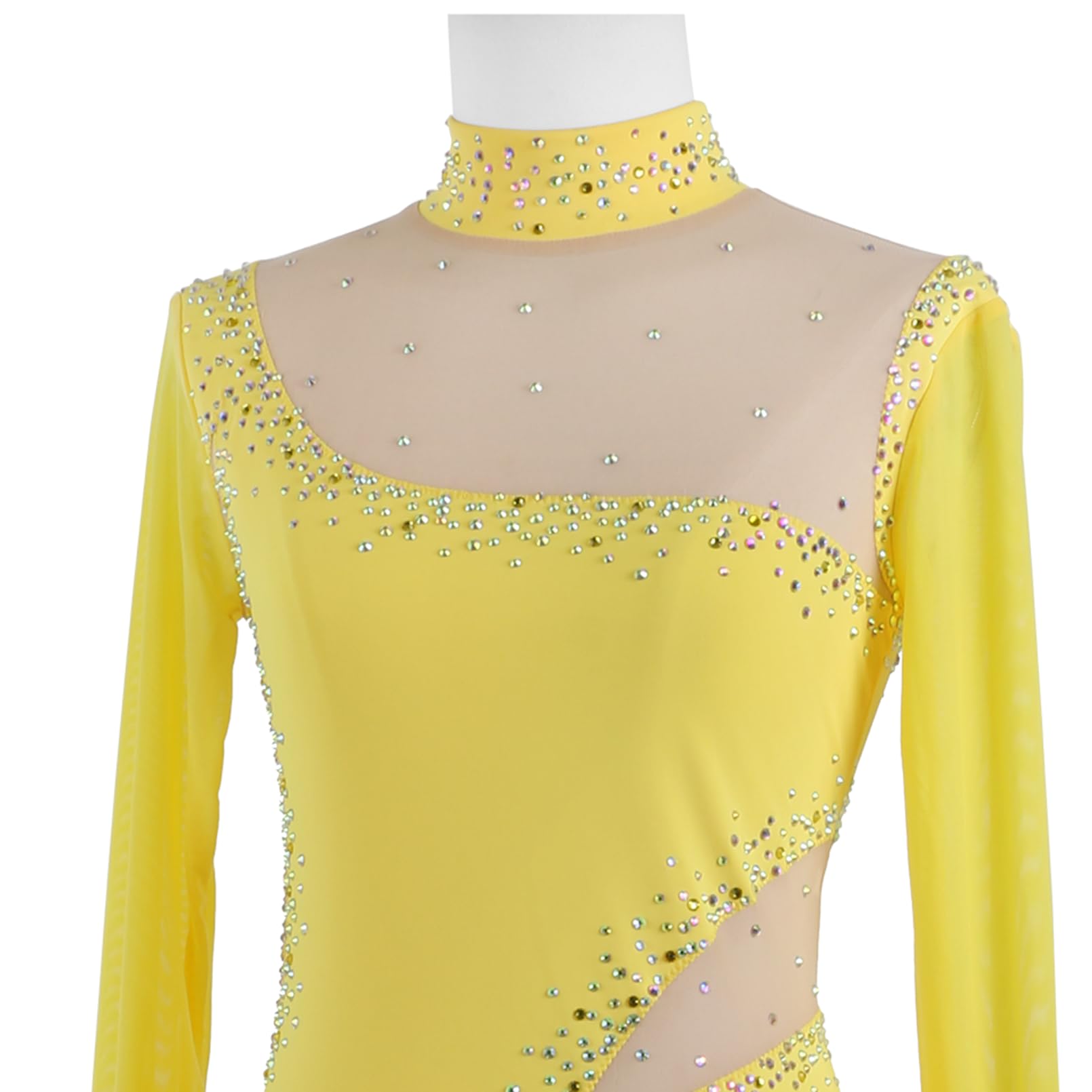 Vestito da Pattinaggio Artistico per Bambina Donna, Manica Lunga, Strass, Body da Balletto Abito da Ginnastica