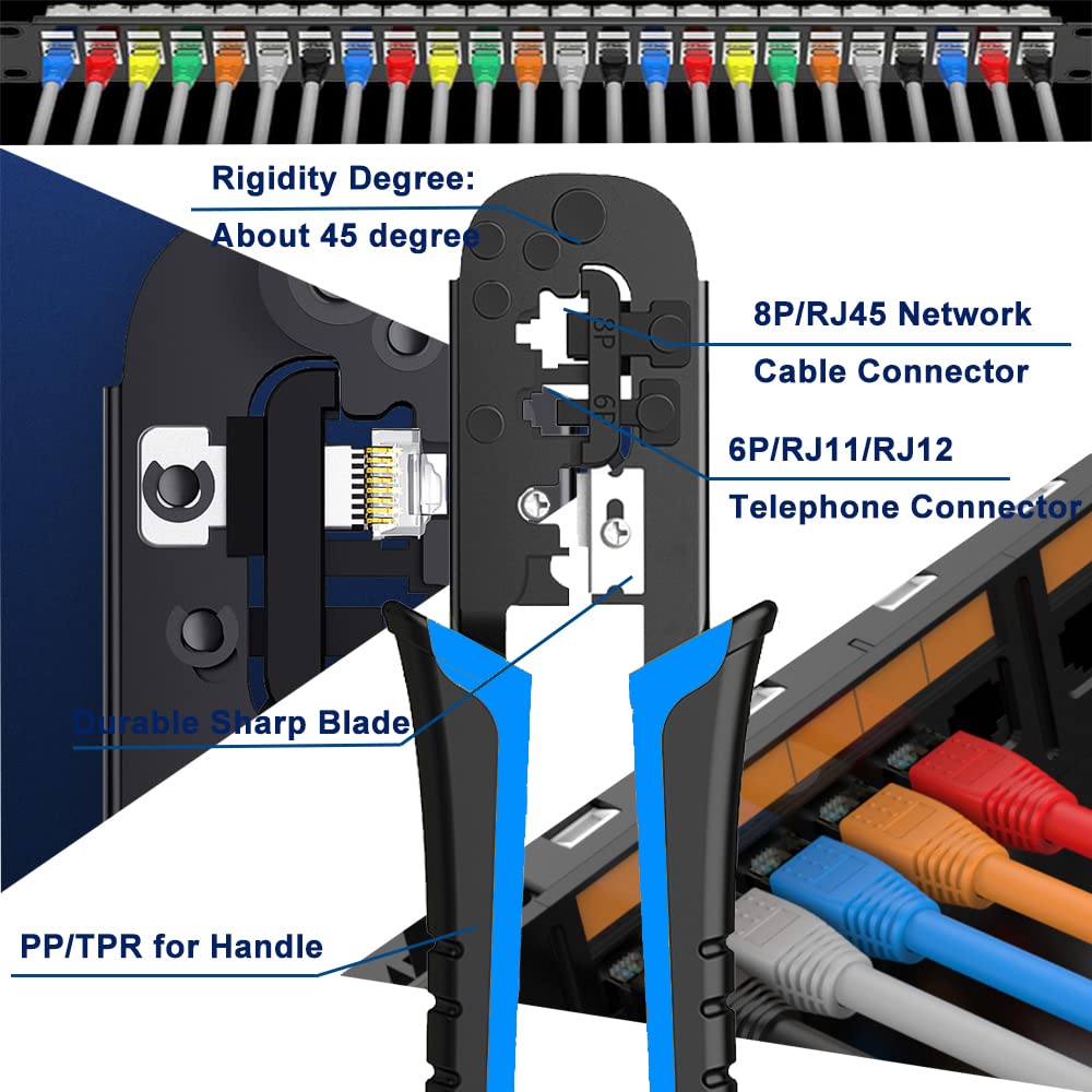 Mayline Cat5e Cat6 Cat7 Professionelles Computer-Reparatur-Werkzeug, Netzwerk-Tester, Netzwerkkabel-Kits, professionelles Werkzeug-Set, geeignet für Heimwerker (blau)
