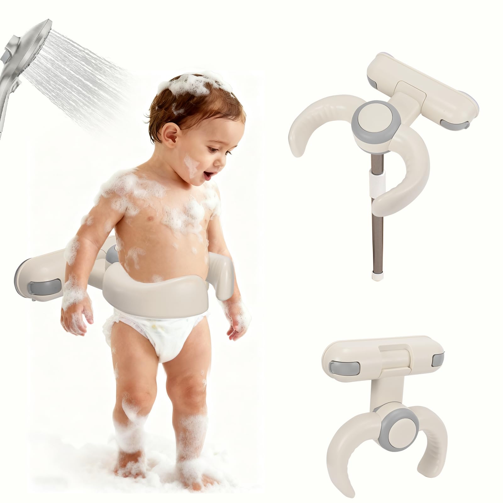 Supporto Doccia Bambini In Piedi,Supporto Pieghevole per Vasca da Bagno,montaggio a parete, senza fori, Altezze Regolabili per 6-36 Mesi, Stand Da Viaggio per Doccia per Bambini