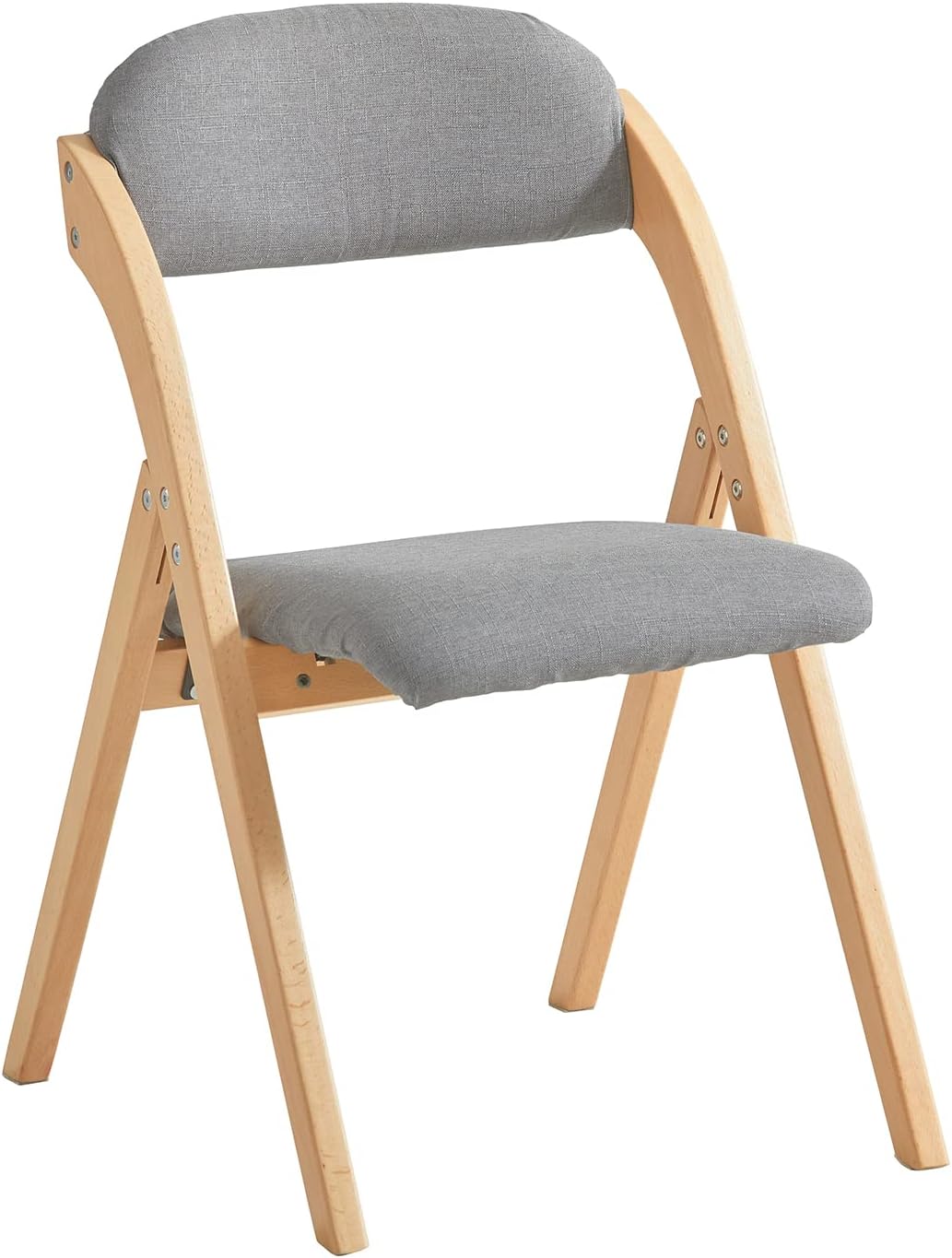 SoBuy Folding Chair Wooden Padded Kitchen&Office Chair with Ergonomic Backrest, Compact & Space-Saving, No Assembly Required Light Grey 47.5 x 59 x 77 cm FST92-N