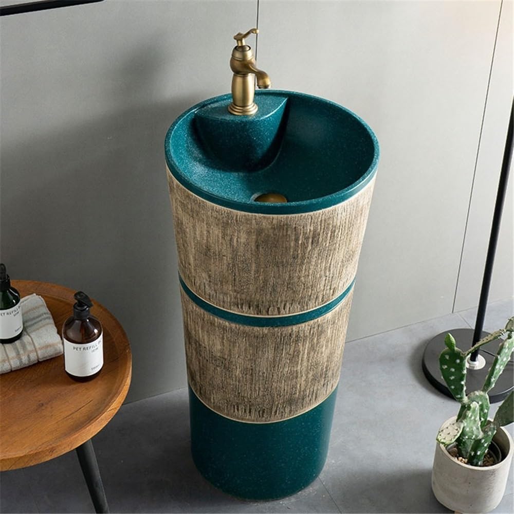 Lavello autoportante in ceramica con rubinetto e kit di scarico, elegante lavabo da bagno per arredamento moderno, design salvaspazio, facile installazione