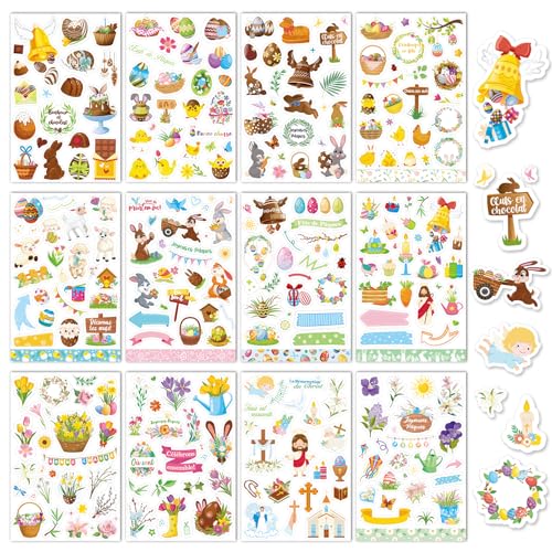DPKOW 24 Feuilles Français Pâques Autocollants pour Artisanat Pâques Scrapbooking Album Bullet...