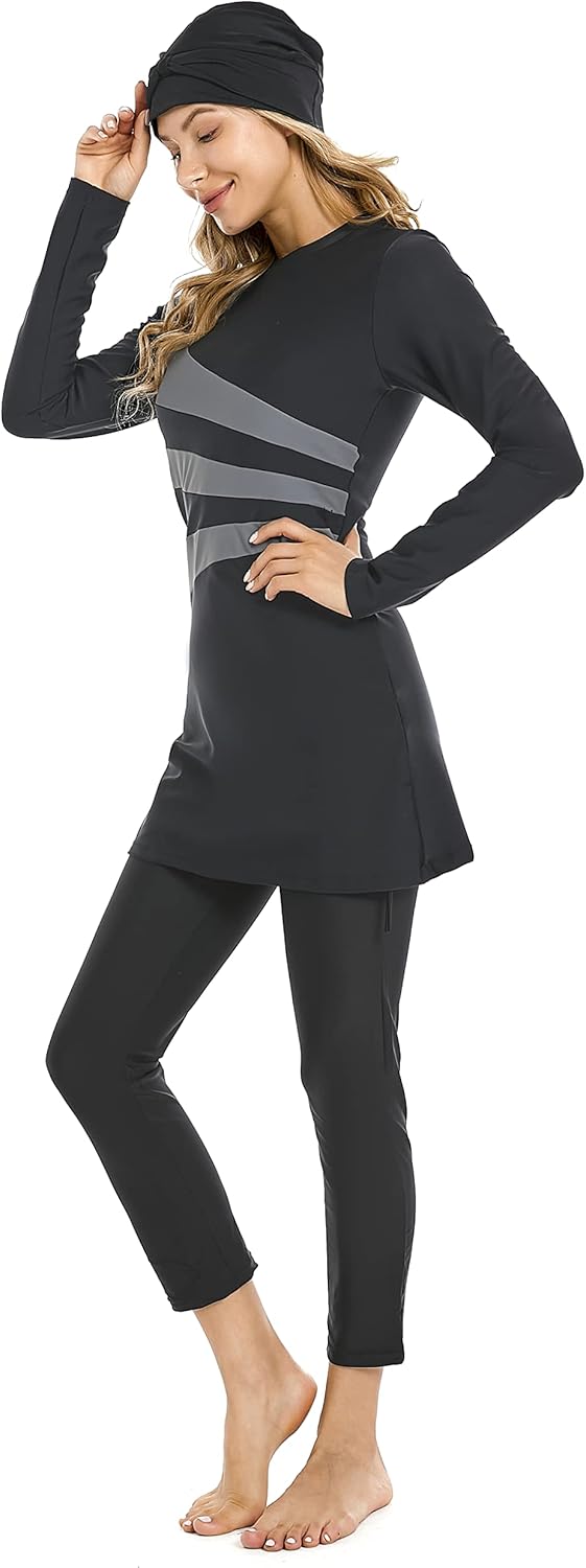 Modest Plus Size Swimsuit for Women with Long Sleeves Full Coverage Bukini Modest Bathing Suit for Girls Padded