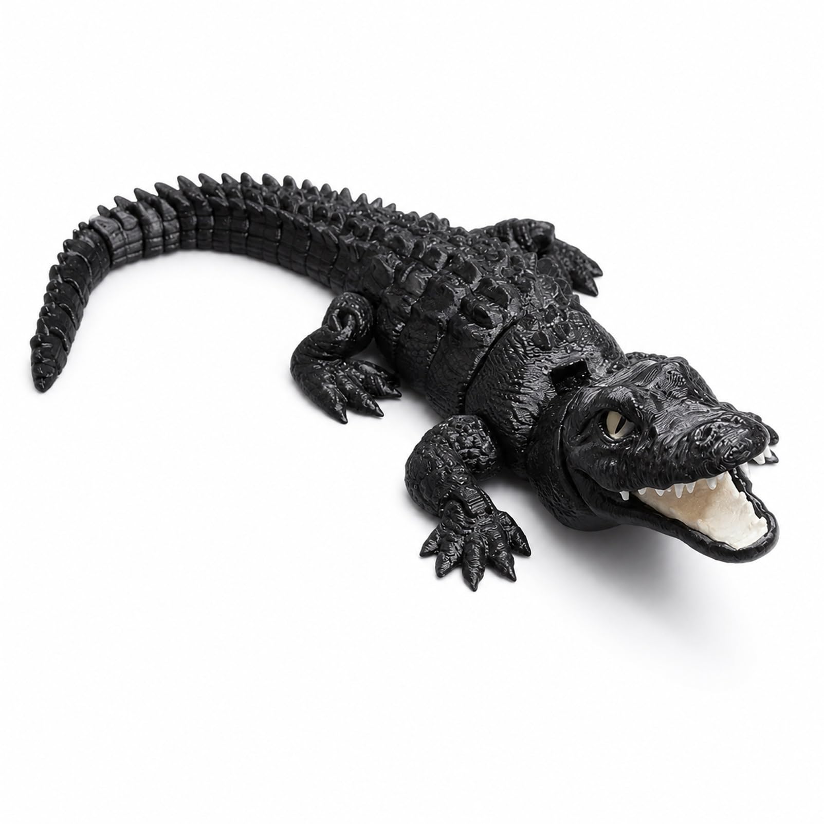 CASOME 3D Printed Articulated Crocodile Figurine, Movable Jaw Reptile Decor with Realistic Eyes, Detachable Crocodile Display Ornament for Desk, Shelf & Collection(Black)