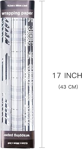 Vista 21 de LeZakaa Mini rollo de papel de regalo de Navidad azul, muñeco de nieve, reno, bola de cristal, árbol de copo de nieve, papel de regalo metálico