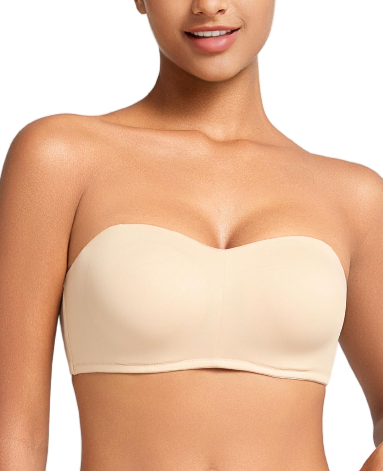 Upushall Women's Strapless Plus Size Bra Bandeau Padded Underwire Support Non-Slip Convertible Bras with Clear Straps