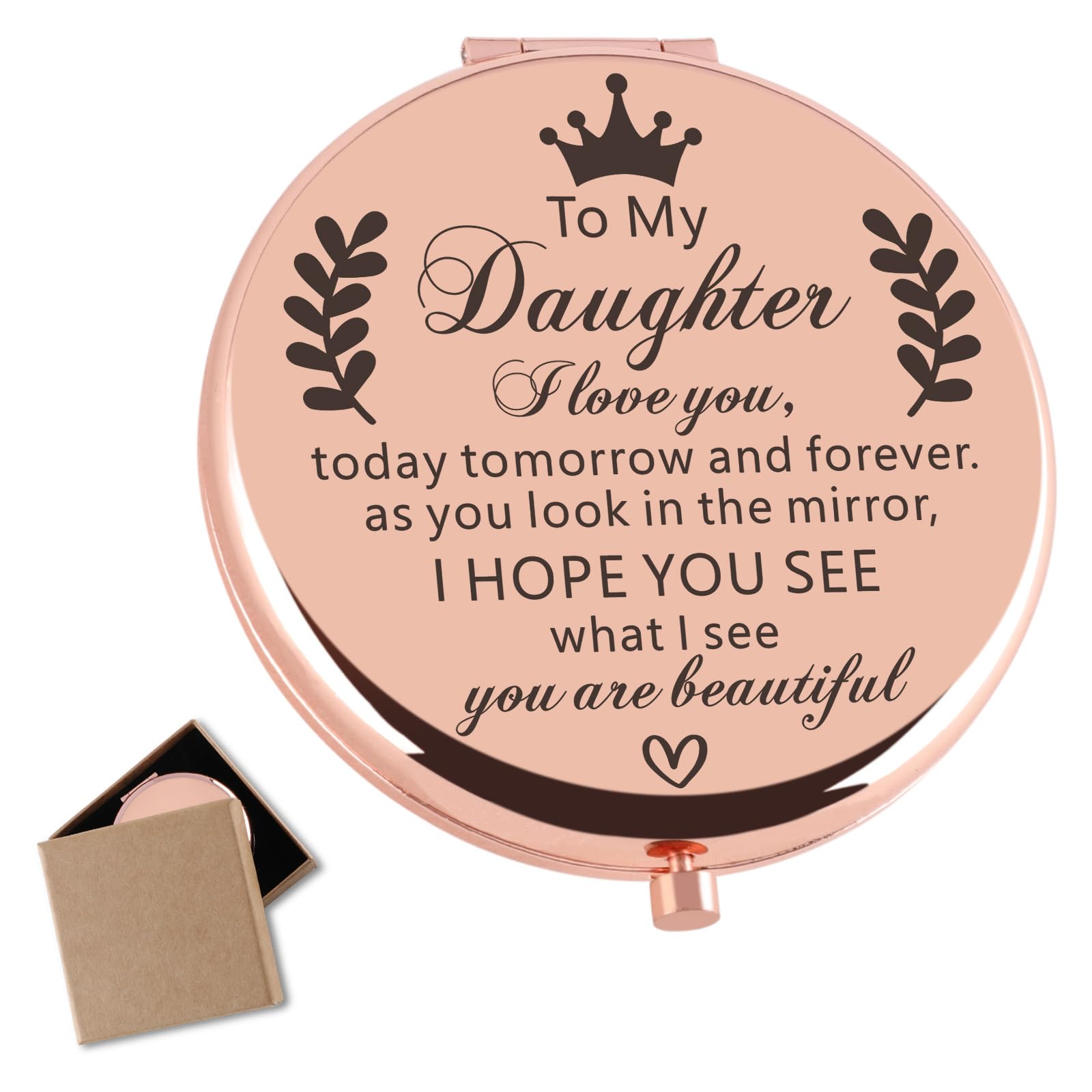 Cawnefil Daughter Gifts from Mom Birthday Graduation Gifts for Daughters to My Daughter Rose Gold Compact Mirror Birthday Gifts for Daughter from Mom
