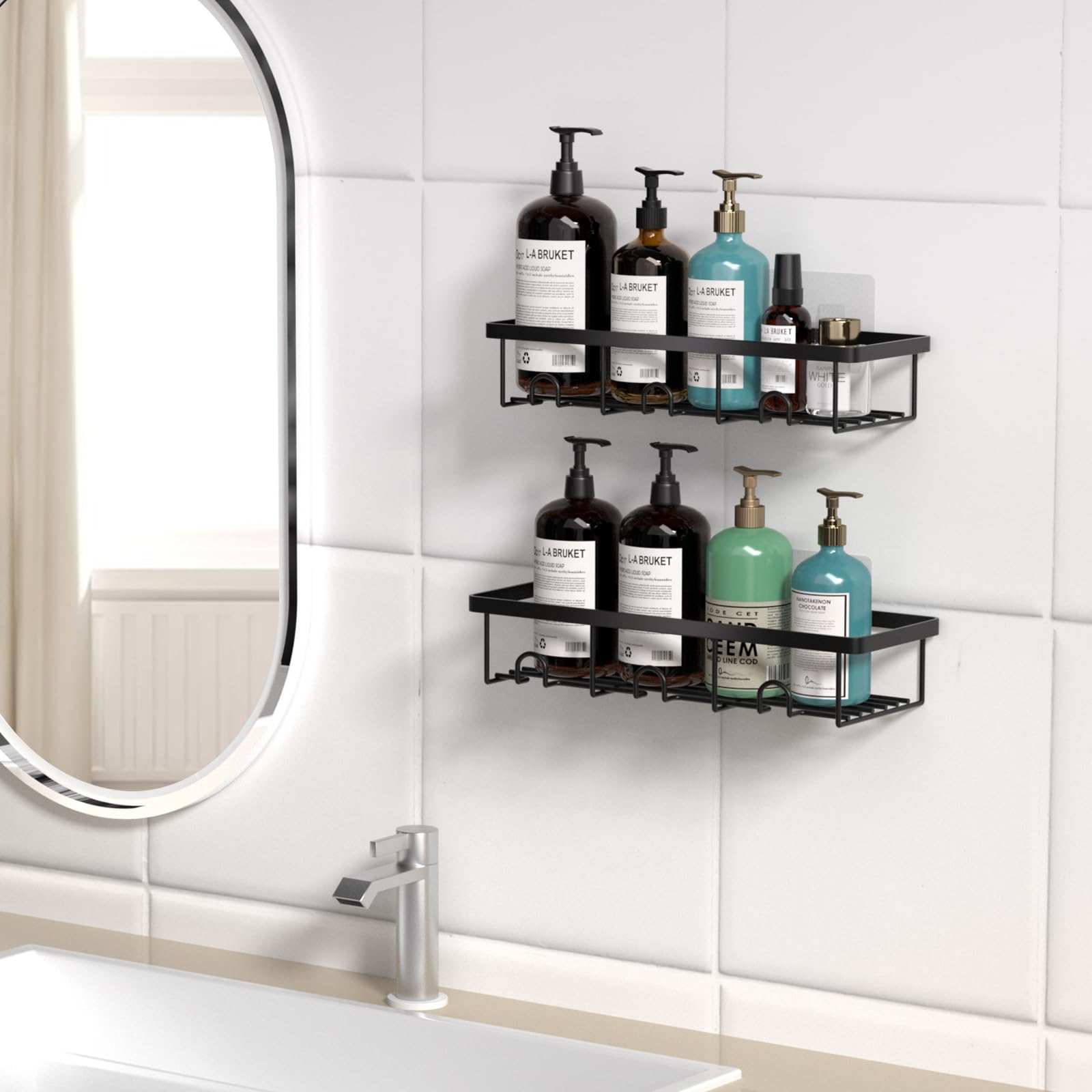 Organizador adhesivo para ducha, paquete de 2 estantes para cesta de champú para almacenamiento y organización, juego de estante de bañera con succión de pared para caravana, decoración de