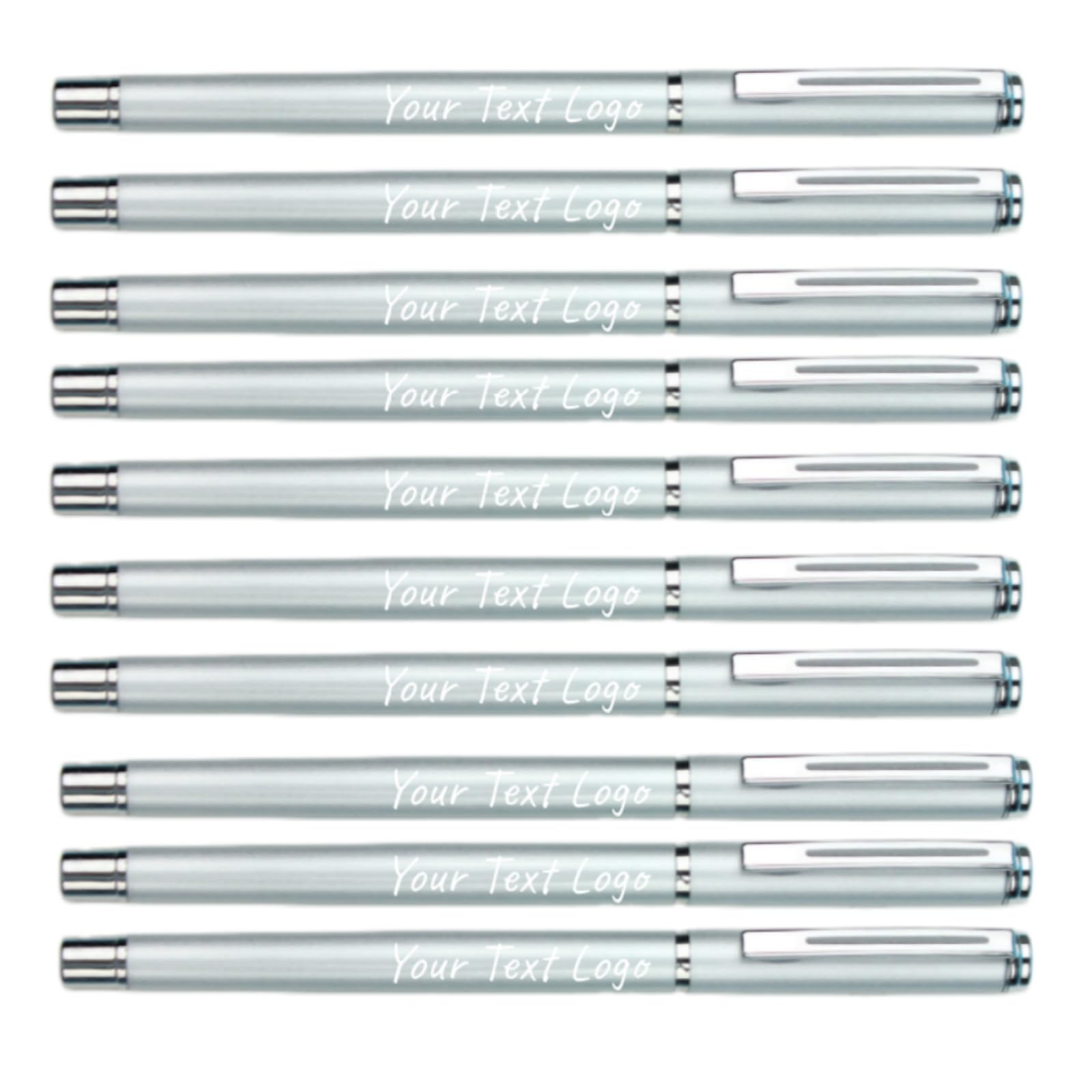 Up to 100Pcs Personalised Gel Ink Rollerball Pens Bulk - Roller Ball Pen Refillable - Custom Logo Nice Pens for Business and Office Supplies - Fine Line, Luxury Pen men&women (Silver, Pack of 100)