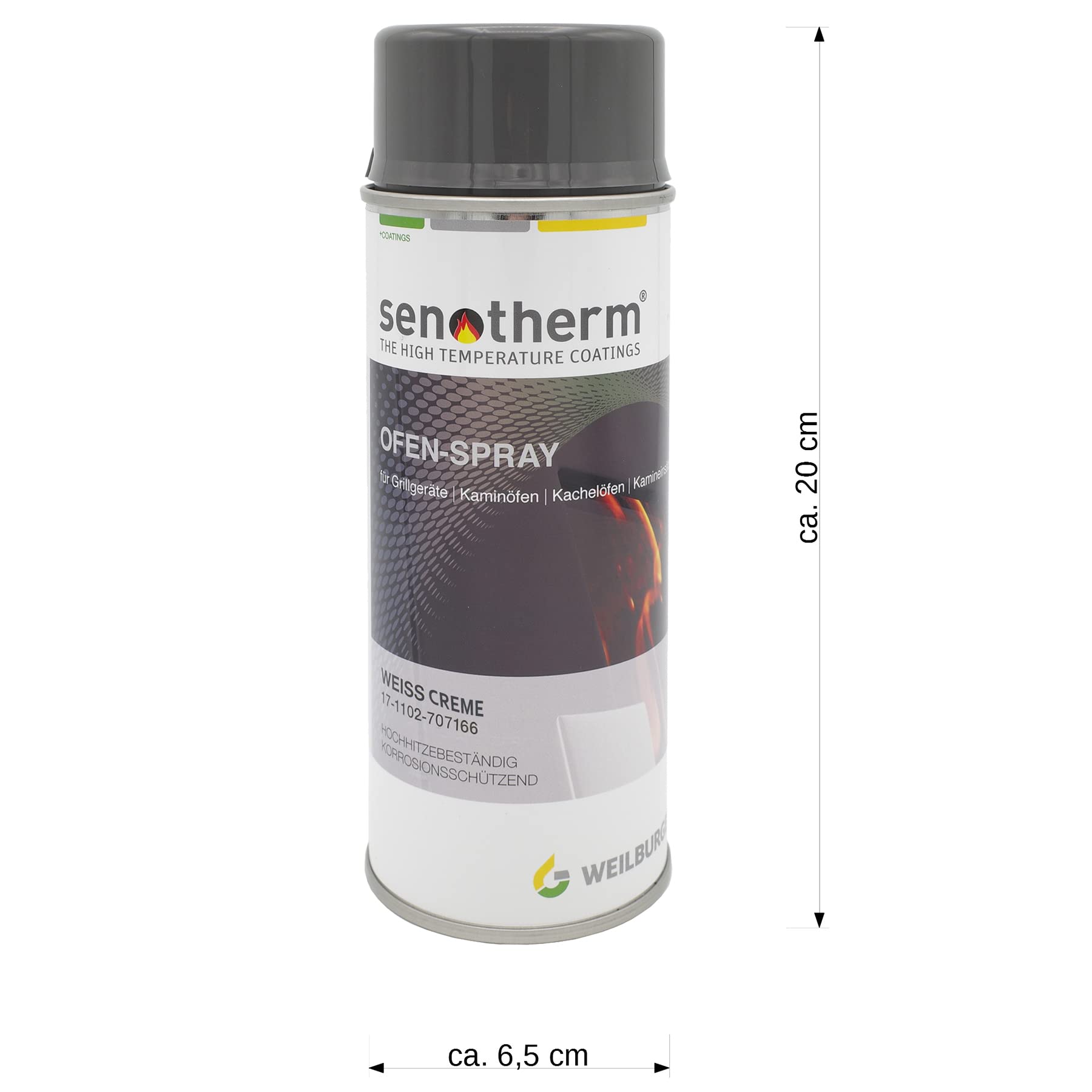Senotherm Ofenlack Sprühdose 400ml creme weiß/perl-weiß 17-1102-707166 Weilburger bis 600°C Hitzebeständig für Kaminofen Einsatz Grill oder Ofenrohr zum Ausbessern kleinerer Lackfehler
