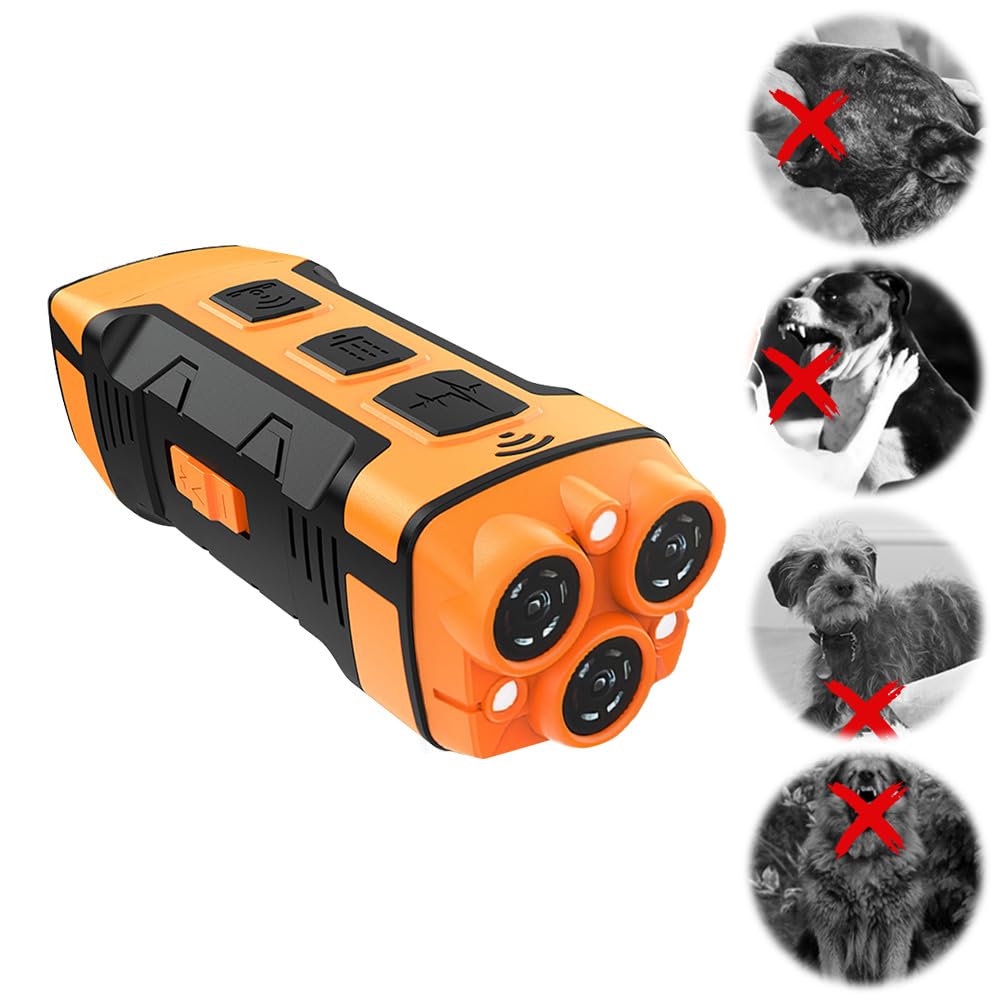 Dispositivo ultrasónico Control ladridos con Linterna LED, Entrenamiento Perros Recargable para Exterior y Noche