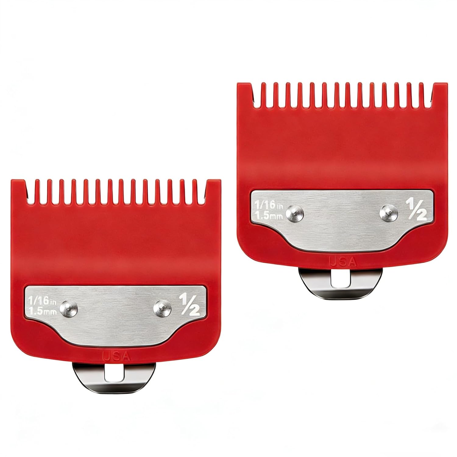 2 Pack Clipper Guards Set Compatible with wahl 1/2 clipper guards, 1/16"1.5mm Metal Hair Clipper Guards Set Replacement for Wahl Clipper Guards Set, for Professional Stylists and Barbers(Red)