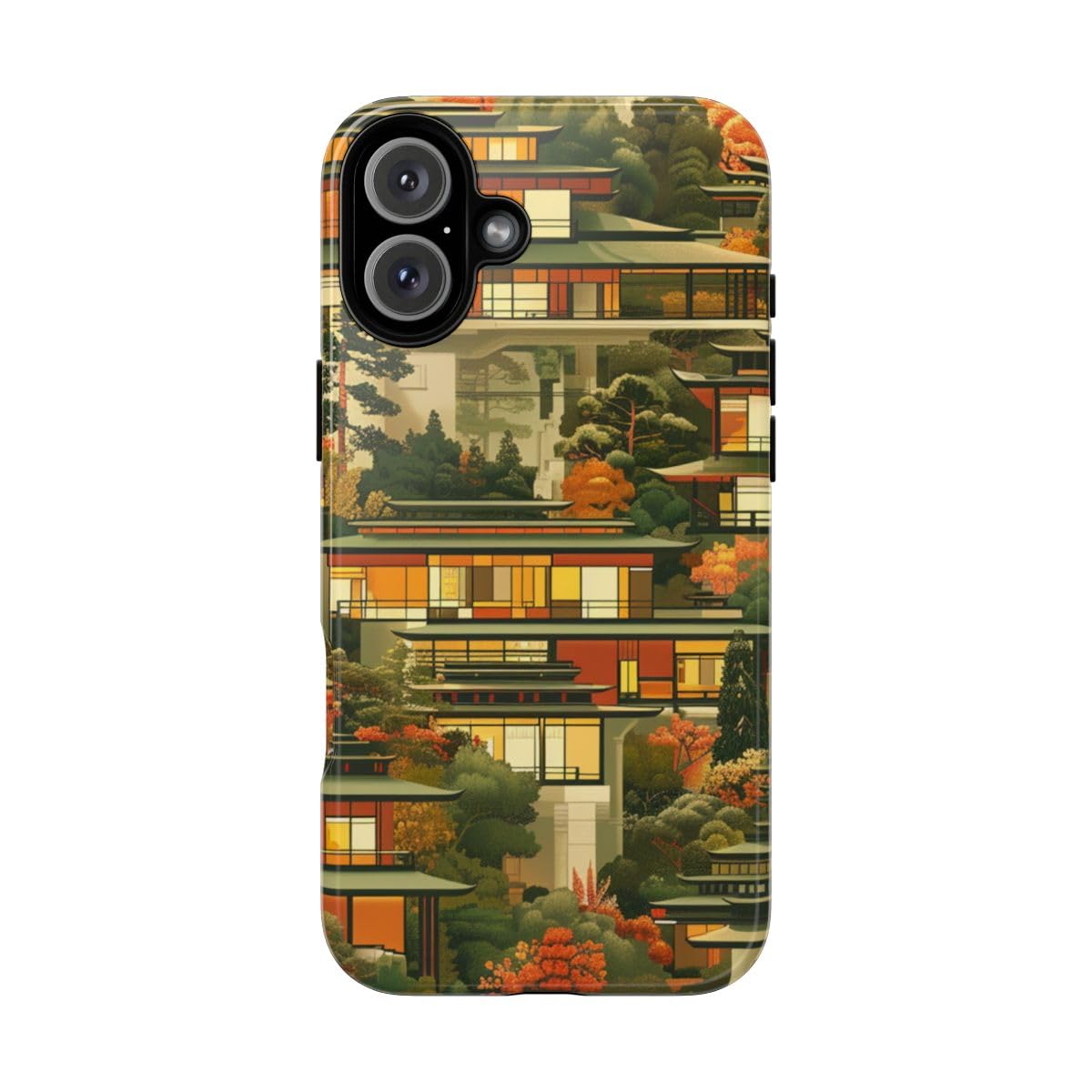 Coque iPhone 16 Plus paysage automne architecture moderne rigide brillante orange - 5