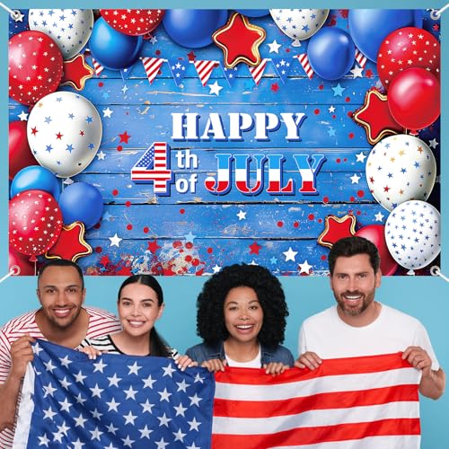 Image of 4th of July Banner Outdoor Patriotic Memorial Day Independence Day Banner Independence Day Flag 4th of July Flag Day Yard Sign Bunting Background for Photography 4th of July Party Supplies 71x43 inch