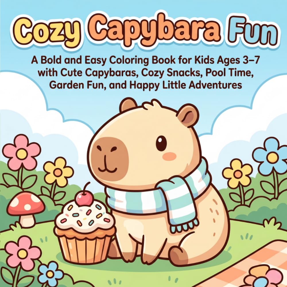 Cozy Capybara Fun: A Bold and Easy Coloring Book for Kids Ages 3–7 with Cute Capybaras, Cozy Snacks, Pool Time, Garden Fun, and Happy Little Adventures