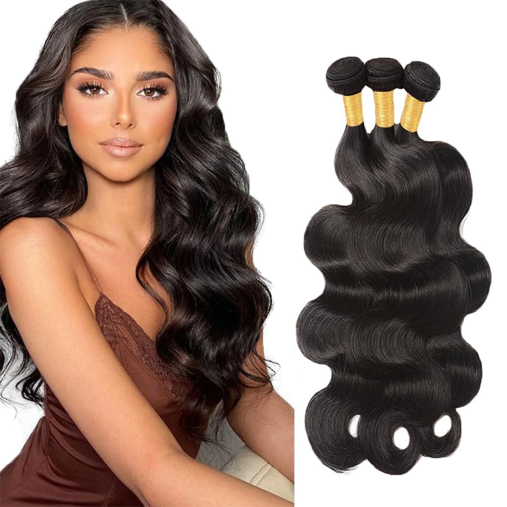 Body Wave 1B Natural Black Capelli Umani Premium Bundles Uman Hair Unprocessed Double Weft Brazilian Remy Hair Extension 3 Bundle Totale 150g For Women 18 Inch