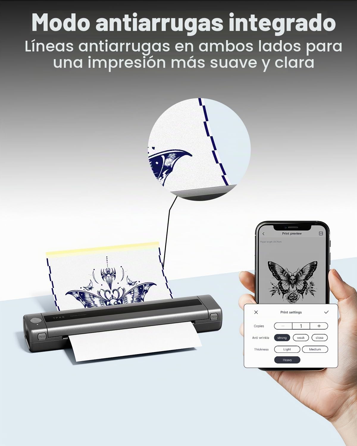 Phomemo Termocopiadora Tattoo, TP88 Impresora Termica Tattoo, A4 Impresora de Tatuajes Portatil, Stencil Tattoo Printer con 10 Hojas de Papels Transfer Tattoo para Smartphone, Tablet PC