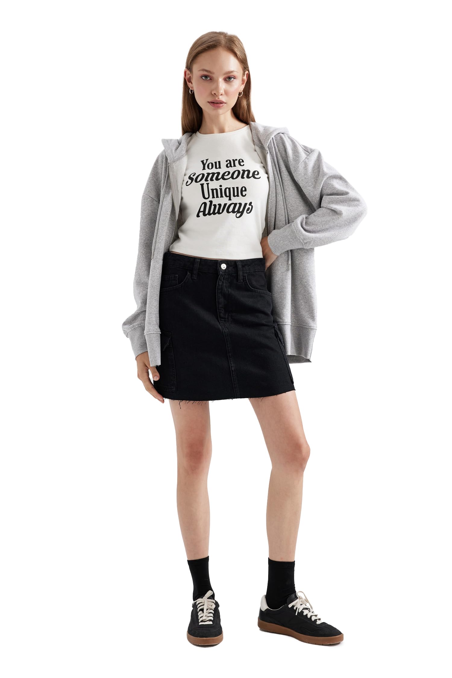 Kadın Kargo Fit Jean Mini Etek
