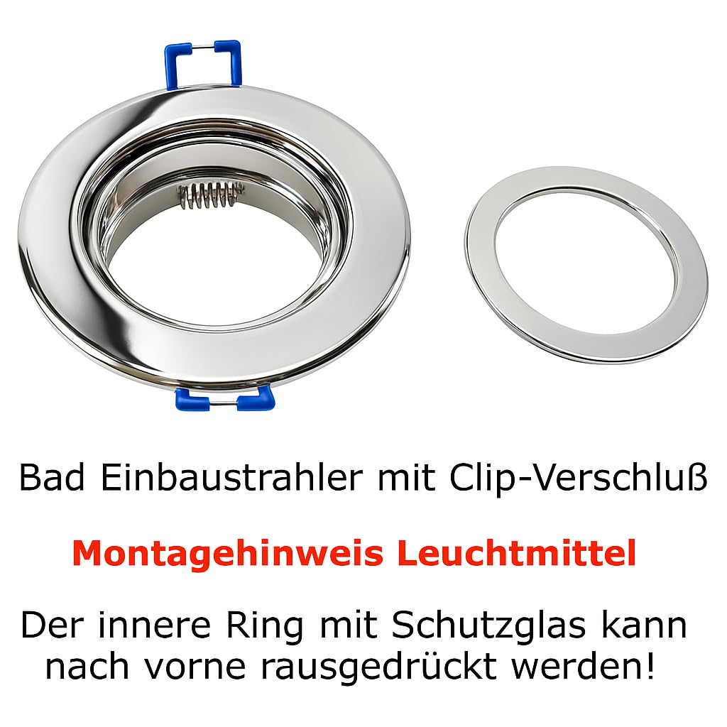 LED Einbauspots 12 V IP44 – 3er-Set in Chrom mit Trafo & AMP-Verteiler, je Spot mit 120 cm Zuleitung – 3 W Leistung, 250 lm Lichtstrom, 4000 K Neutralweiß – geeignet für Bad, Küche und Feuchträume