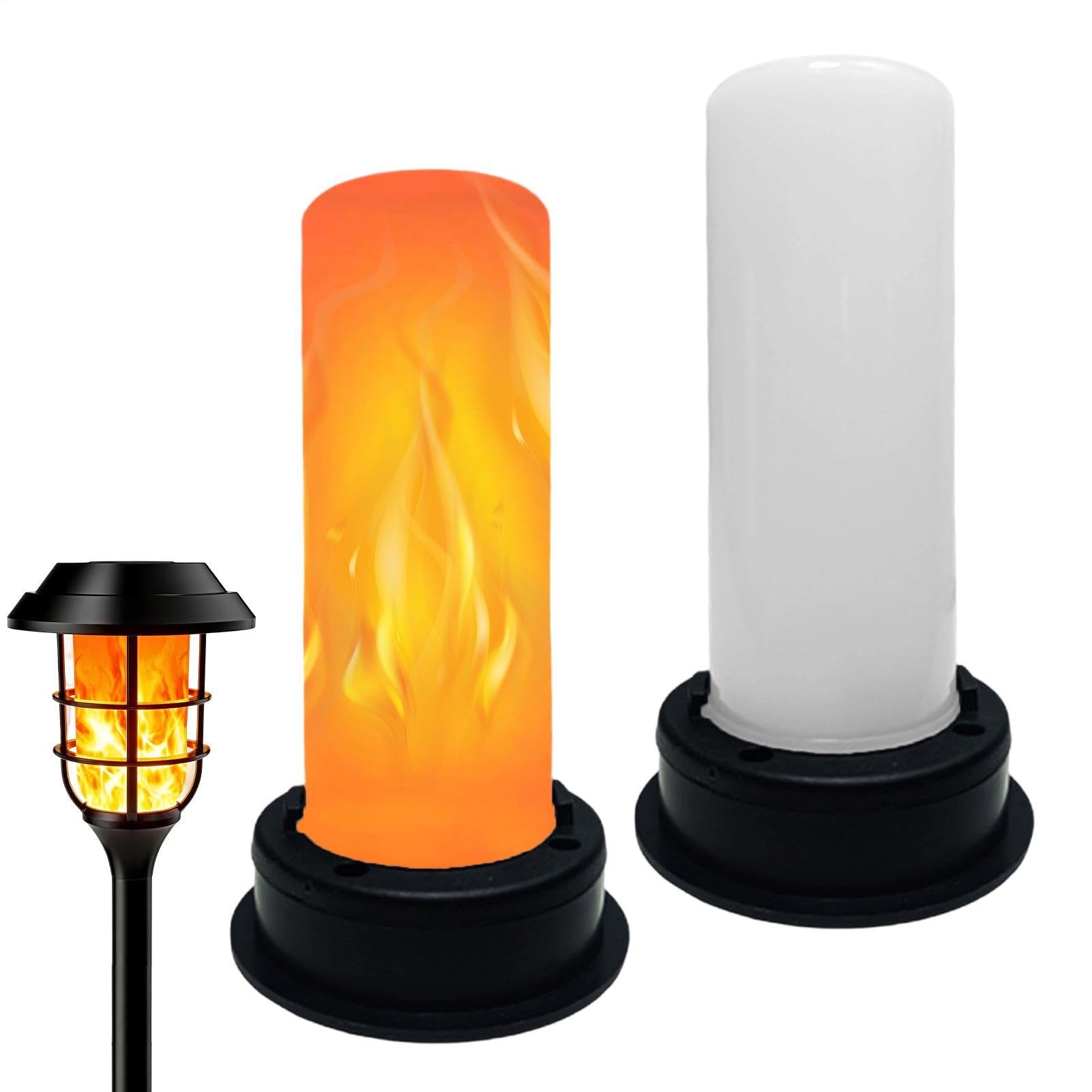 2 Pack Solar Lights Replacement Top, Waterproof Solar Lantern with Flame Effect, LED Flickering Flame Top for Garden Patio Yard Camping Outdoor Decor