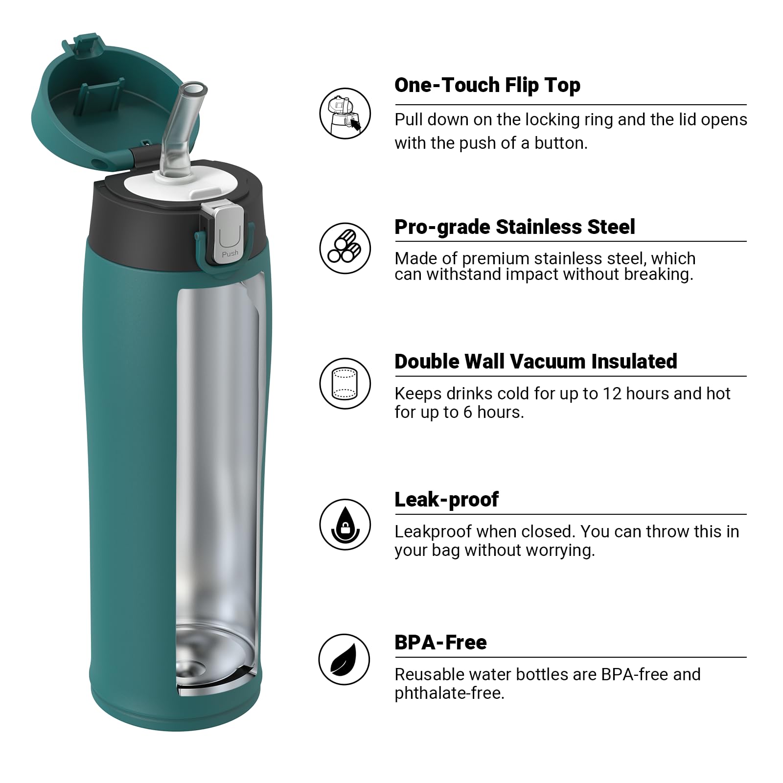 Super Sparrow Borraccia Termica Cannuccia, Borraccia in Acciaio Inox - 350ml, 500ml, 750ml - Senza BPA Tazza Borracce Termiche, Bottiglia Termica per Bambini, Scuola, Sportiva