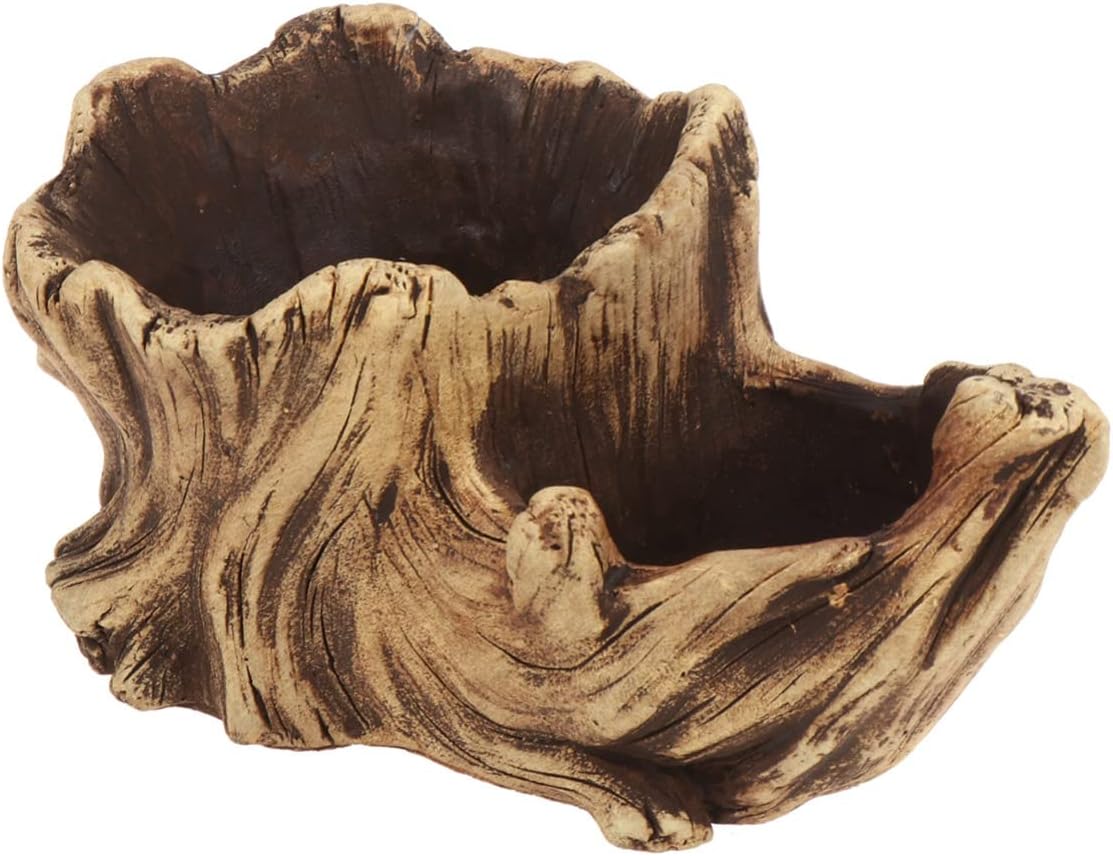 YARNOW Driftwood Stump Log Concrete Planter Succulent Cactus Pot Plant Pot Container for Indoor Outdoor Patio Decoration