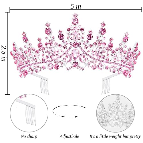 Miniatura 4 de Corona de cumpleaños de cristal de oro rosa para mujer, tiara de reina de cumpleaños con peines con purpurina, banda de cumpleaños, decoración de