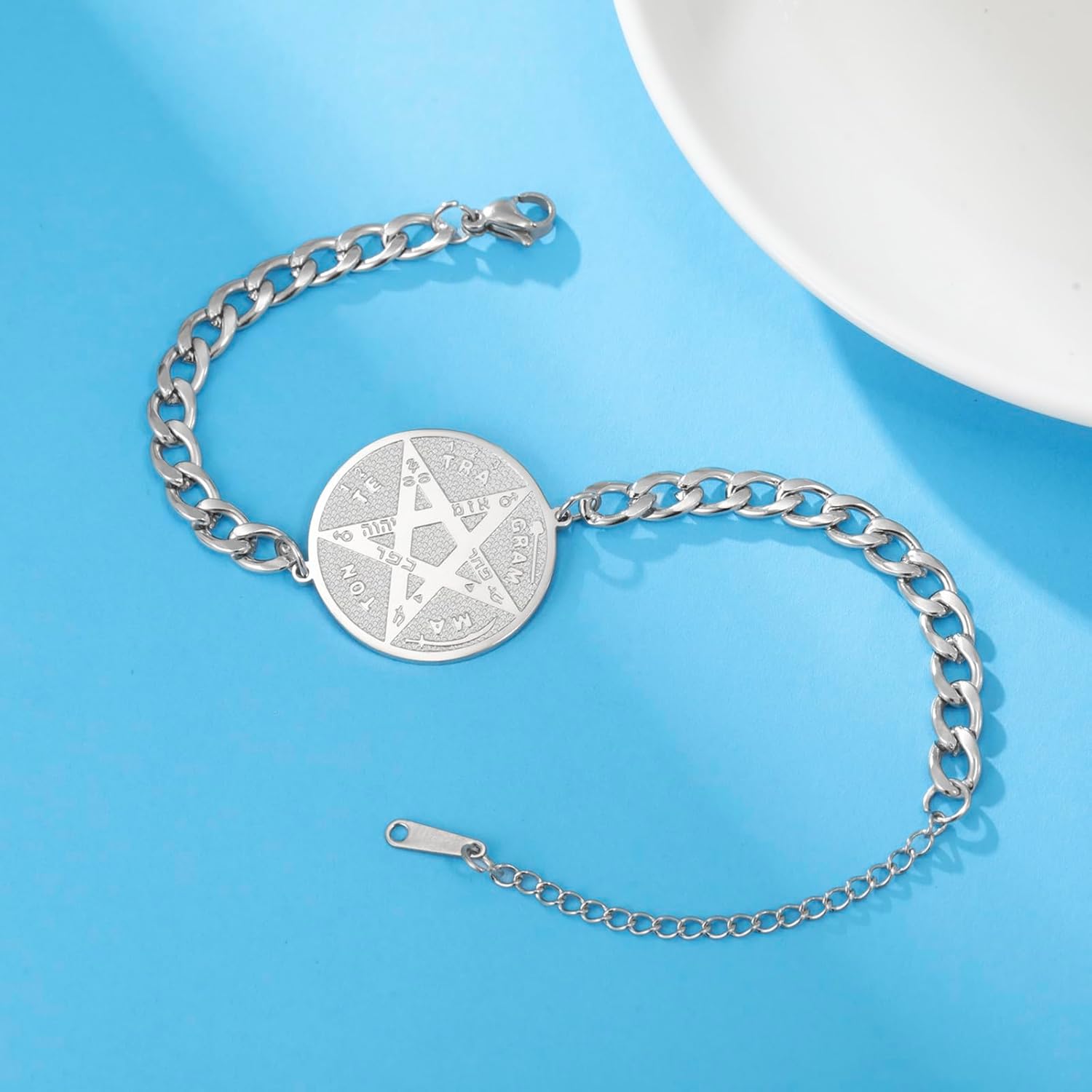 VASSAGO Tetragrammaton Bracelet Stainless Steel Magical Seal Pentagram Pendant Hebrew Name of God Charm Wicca Amulet Jewelry for Men Women - Image 6