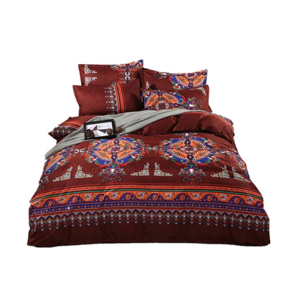 Fansu Brown Bedding Sets Duvet Cover, 3/4Pcs Elegant Lightweight Soft Flat Sheet Microfiber Bed Set Zipper Print Zip Easy Care Adults Teenagers (4Pcs-220X240cm,)