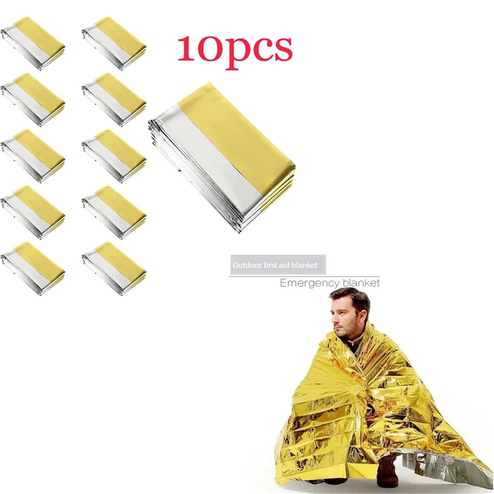 Manta de Supervivencia de Emergencia for Exteriores, Impermeable, Cortina de Rescate de Primeros Auxilios, Manta térmica de lámina, 130x210cm, 2-10 Uds.(10pcs)
