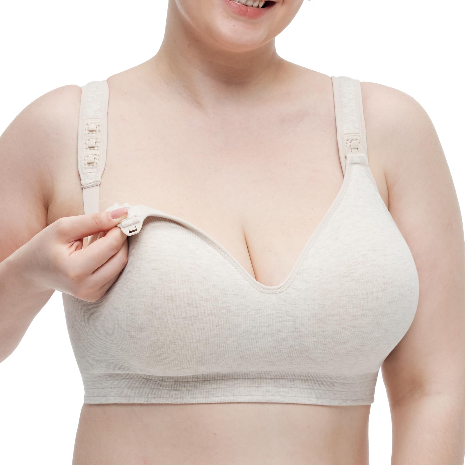 Momcozy Soutien-gorge d'allaitement en coton sans armatures avec rembourrage fixe, coupe sur toute la surface, réglable