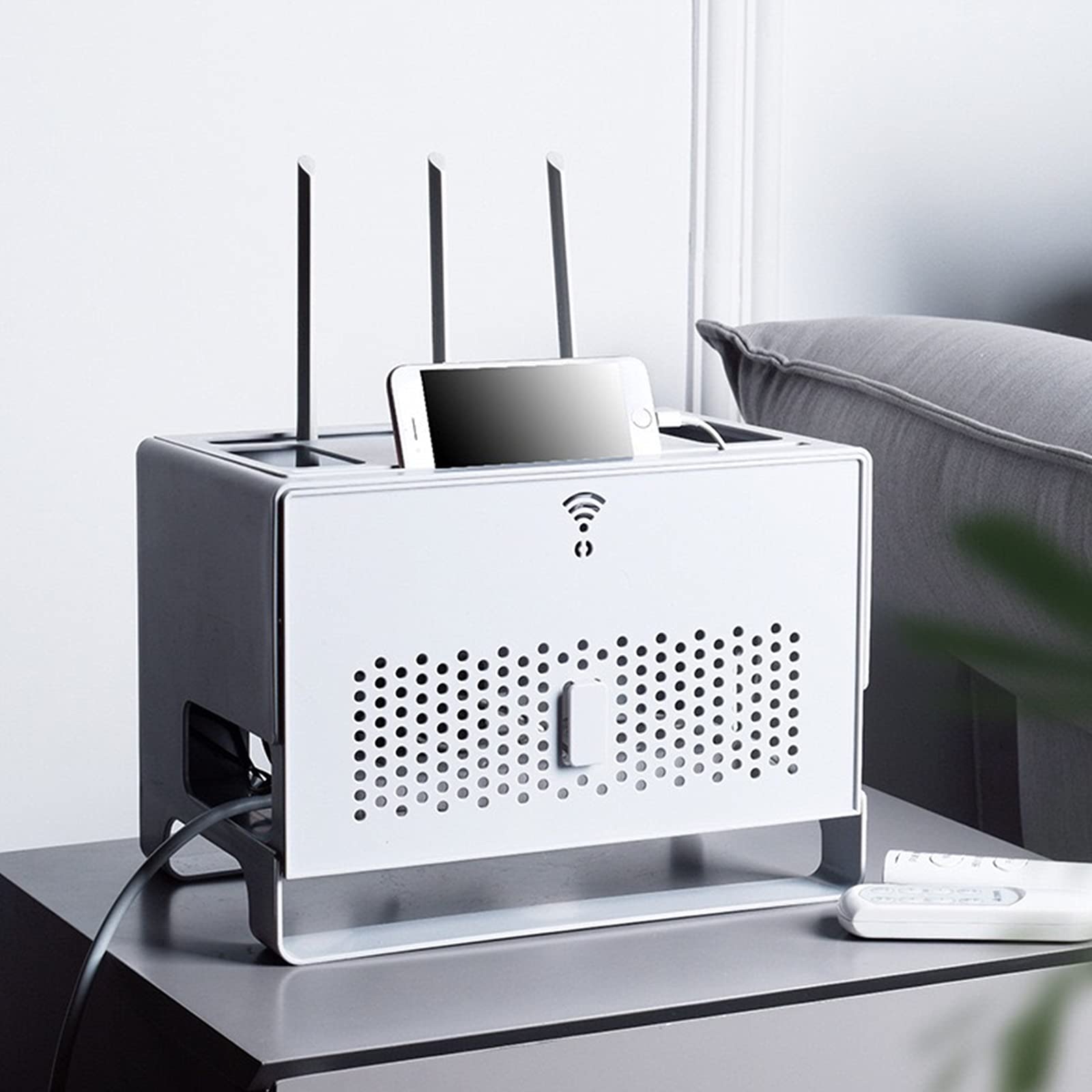 WiFi Router Regal Weiß WLAN Box Aufbewahrungsboxen TV Kabel Verstecken Box Schreibtisch Kabelmanagement Für Wohnzimmer Hotel Büro,31 * 21 * 23cm