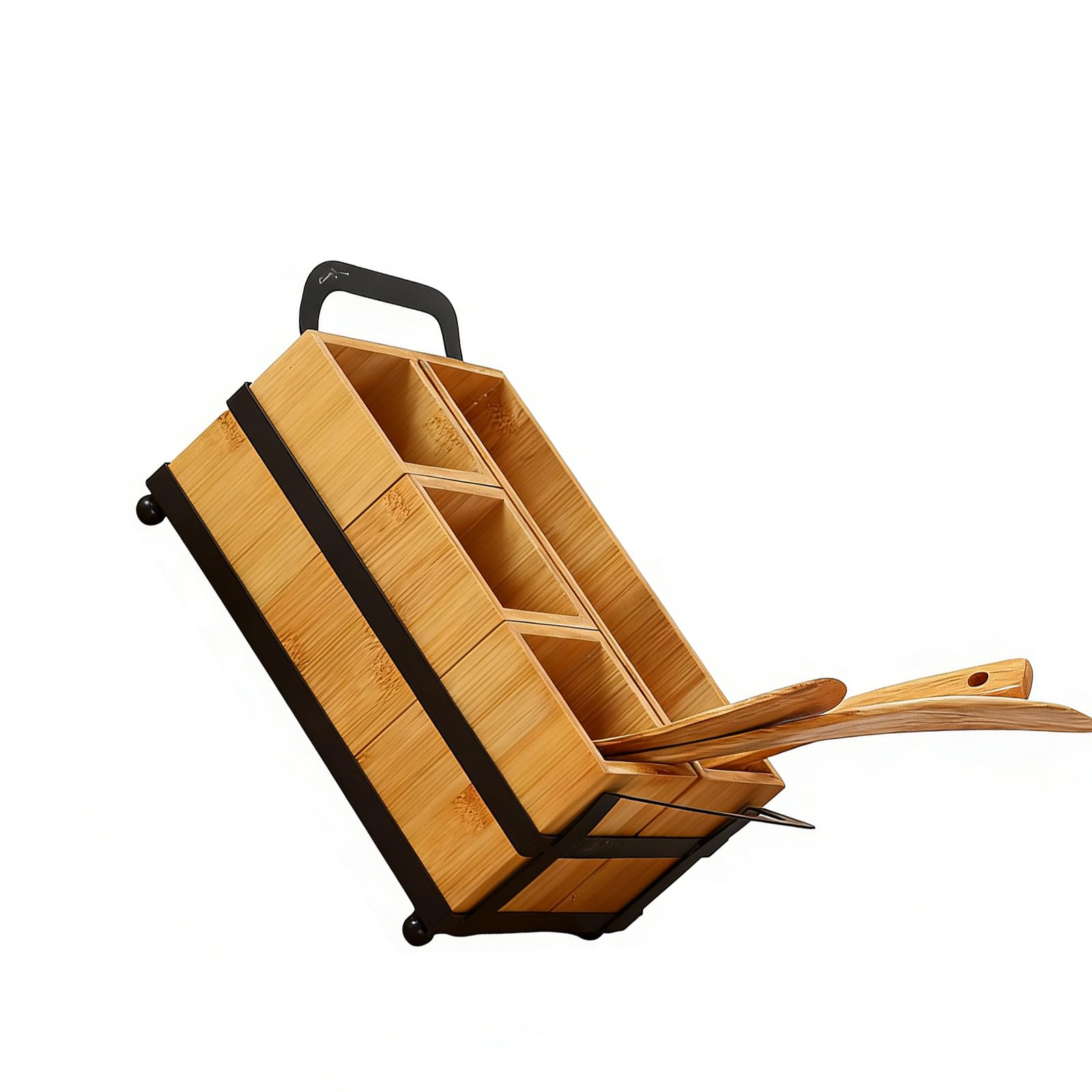 Tsophreniq Compact Wooden Holder for Kitchen Cutlery and Makeup Brushes Providing Several Storage Sections Home Kitchen