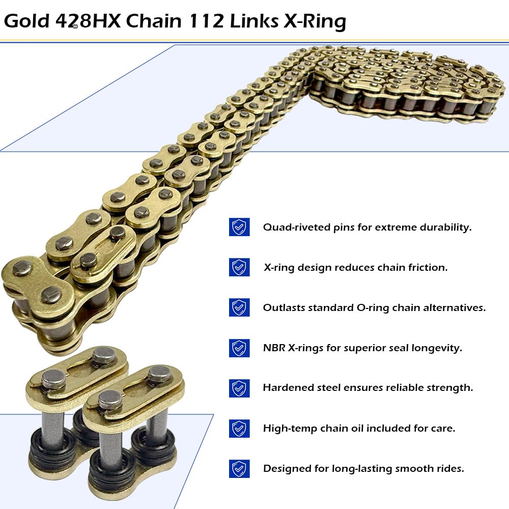 Gold 428 X-Ring Motorcycle Chain 112 Links OEM#40530-K28-911 92057-1099 27600-20911-112 — Amazon image 3