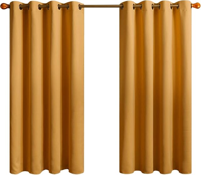 Topfinel Blackout Thermal Curtains for Living Room Bedroom,Mustard Soundproof Eyelet Curtains,Ultra Soft Extra long Window Treatments,46x54inch/117x137cm,2 Panels